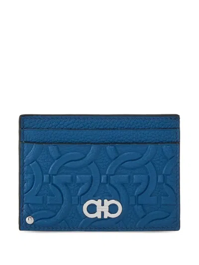 Ferragamo Gancini Embossed-logo Cardholder In Blue
