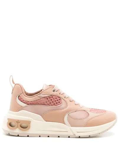 Ferragamo Gancini-embossed Panelled Sneakers In Brown