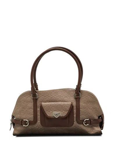 Pre-owned Ferragamo Gancini Embossed Tote Bag In Neutral