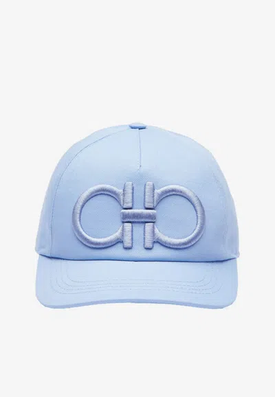 Ferragamo Gancini Embroidered Baseball Cap In Blue