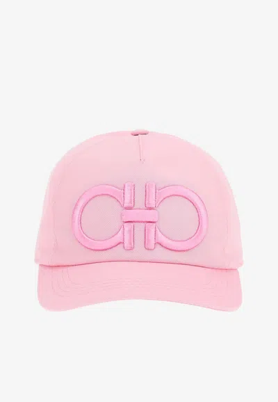 Ferragamo Gancini Embroidered Baseball Cap In Pink