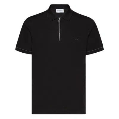 Ferragamo Gancini Embroidered Cotton Pique Polo In Black