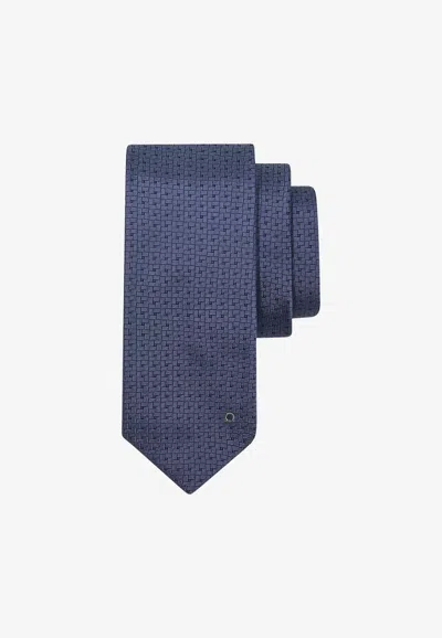 Ferragamo Gancini Embroidered Jacquard Silk Tie In Blue