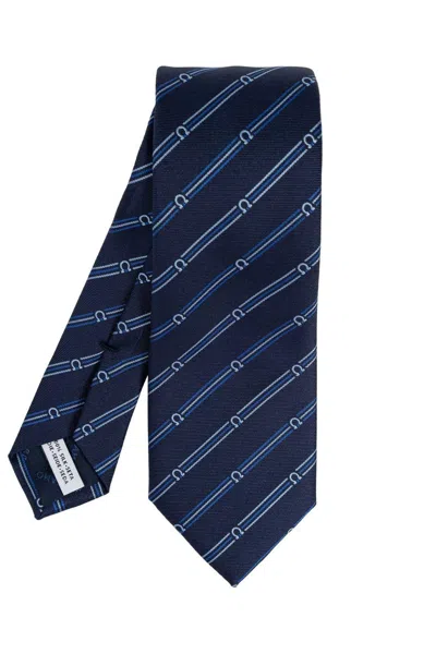 Ferragamo Gancini Embroidered Tie In Blue