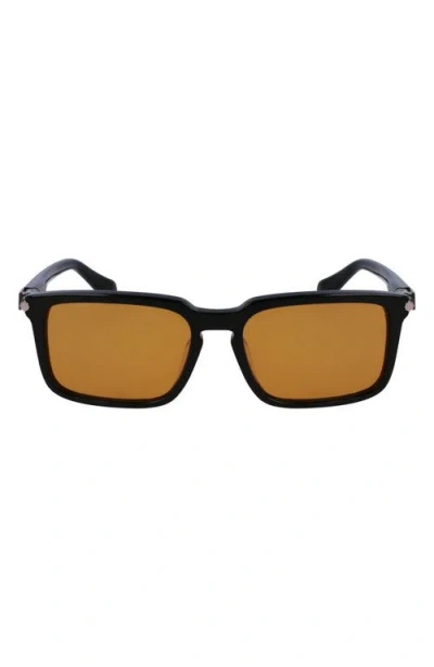 Ferragamo Gancini Evolution 56mm Rectangular Sunglasses In Black/orange