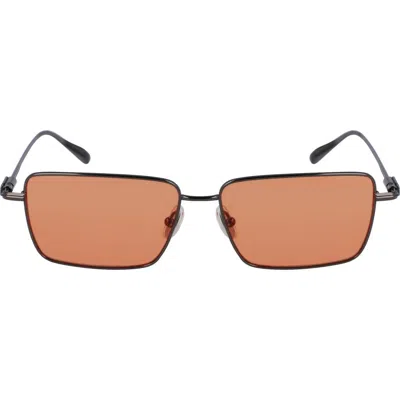 Ferragamo Gancini Evolution 57mm Rectangular Sunglasses In Dark Gun/orange