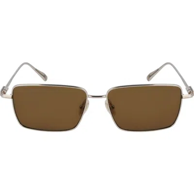Ferragamo Gancini Evolution 57mm Rectangular Sunglasses In Gold/brown