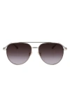 Ferragamo Gancini Evolution 61mm Aviator Sunglasses In Gold/brown Gradient