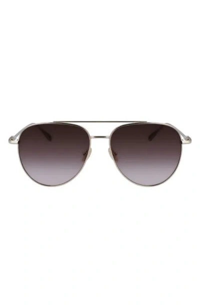 Ferragamo Gancini Evolution 61mm Aviator Sunglasses In Gold/brown Gradient