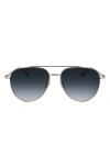 Ferragamo Gancini Evolution 61mm Aviator Sunglasses In Light Gold/blue Gradient