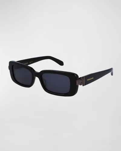FERRAGAMO GANCINI EVOLUTION ACETATE & METAL RECTANGLE SUNGLASSES