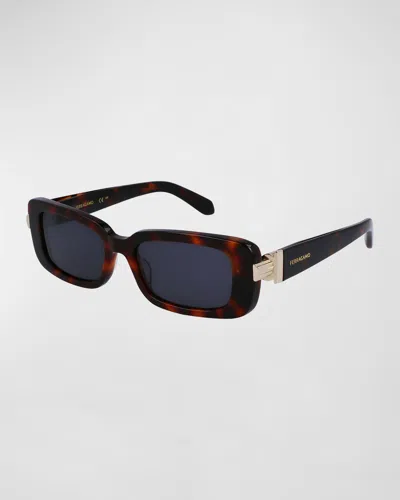 FERRAGAMO GANCINI EVOLUTION ACETATE & METAL RECTANGLE SUNGLASSES