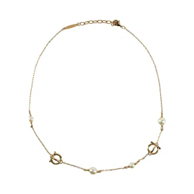 Pre-owned Ferragamo Gancini Faux Pearl Station Necklace 'gold/pearl' | Women's Size Onesize