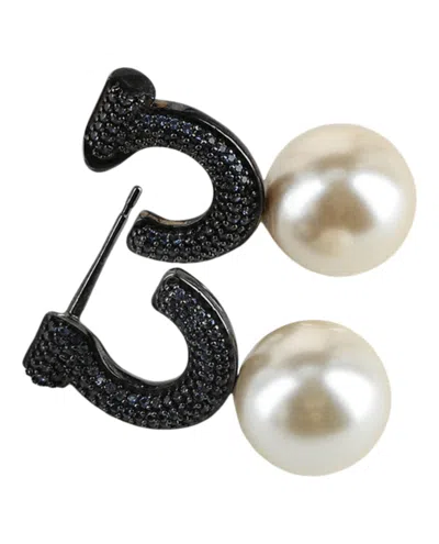 Ferragamo Gancini Faux Pearl Stud Earrings In Black