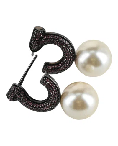 Ferragamo Gancini Faux Pearl Stud Earrings In Black