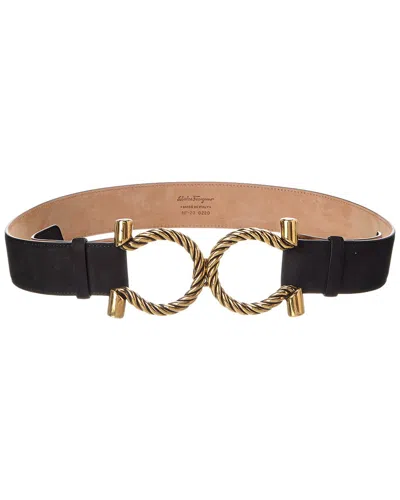 Ferragamo Gancini Fixed Leather Belt In Black