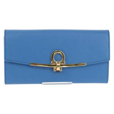 Pre-owned Ferragamo Gancini Flap Continental Wallet Leather Leather Wallets Accessory () In Blue