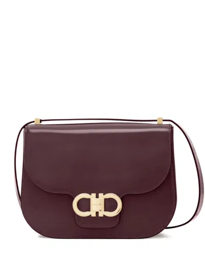 Ferragamo Double Gancini North-south Crossbody Bag In Purple
