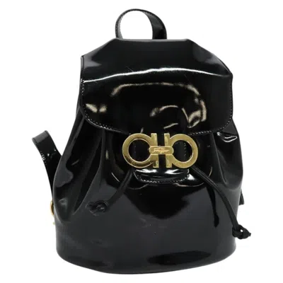 Pre-owned Ferragamo Gancini Flap Drawstring Backpack Patent Leather Patent_leather Backpack Bag () In Black