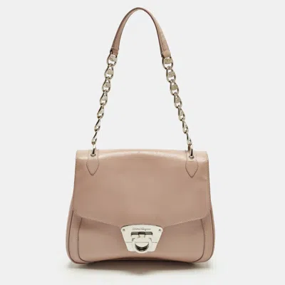 Pre-owned Ferragamo Gancini Flap Light Pink Leather Shoulder Bag