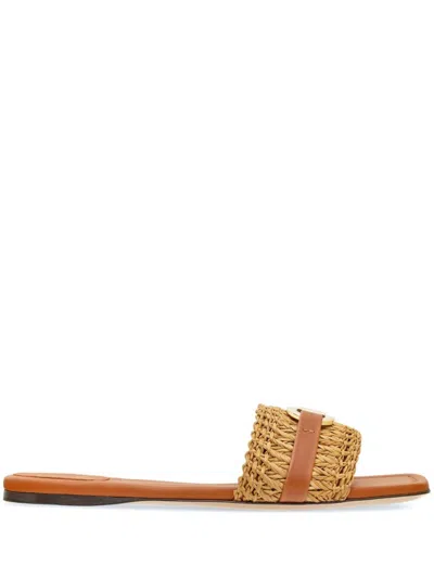 Ferragamo Gancini Flat Sandals In Beige O Tan
