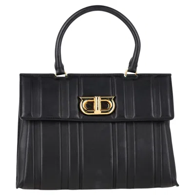 Ferragamo Gancini Flip-lock Handbag In Black Leather