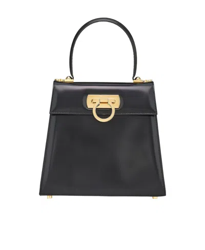 Ferragamo Gancini Flip-lock Leather Bag In Black