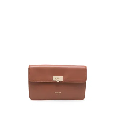 Ferragamo Gancini Flip-lock Clutch Bag In Brown