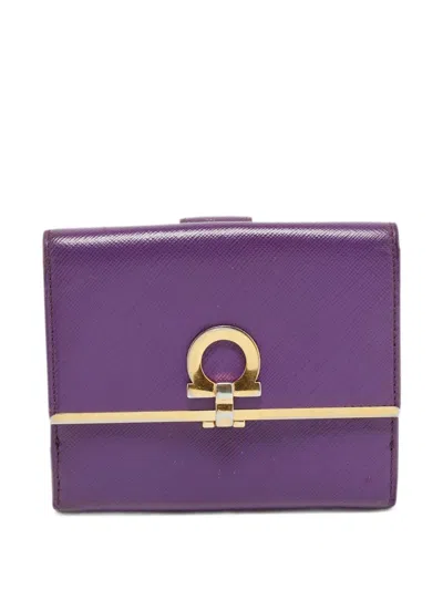 Pre-owned Ferragamo Gancini Flip-lock Wallet In Purple