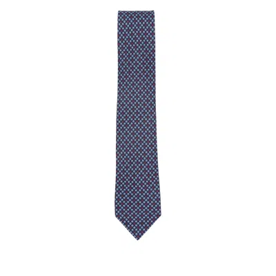Ferragamo Gancini Flower Print Silk Tie In Blue