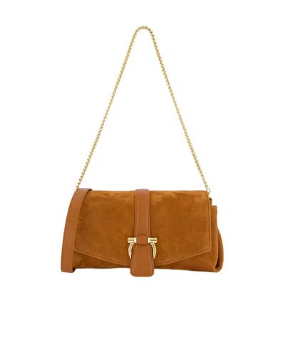 Ferragamo Mini Buckle Satchel Shoulder Bag In Brown