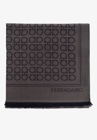 Ferragamo Gancini Frayed Silk Scarf In Black