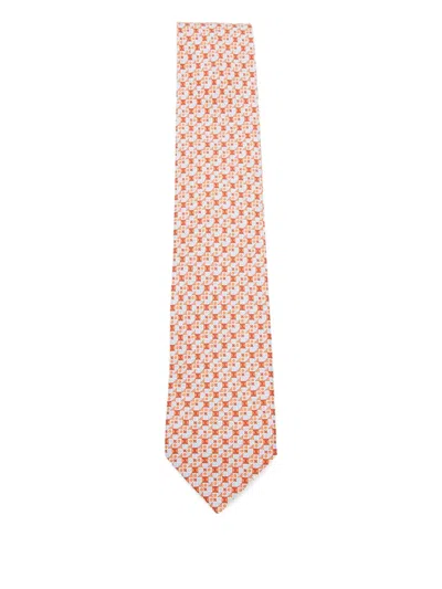 Ferragamo Gancini Geometric-pattern Tie In Orange