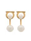 Ferragamo Gold Gancini Faux-pearl Earrings In Gold