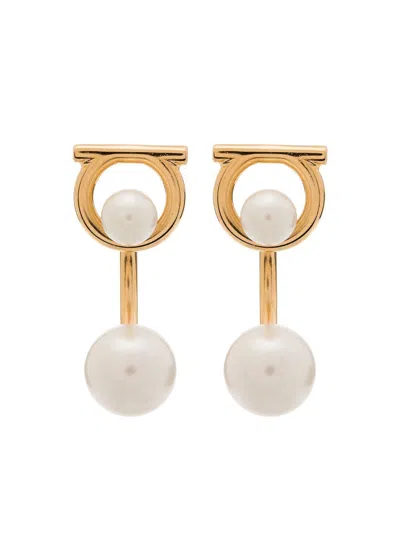 FERRAGAMO GANCINI GLASS-PEARL EARRINGS