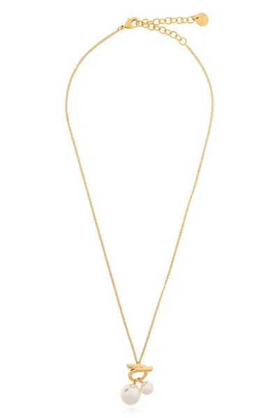 Ferragamo Gancini Double-pearl Necklace In Gold