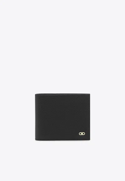 Ferragamo Gancini Grained Leather Bi-fold Wallet In Black