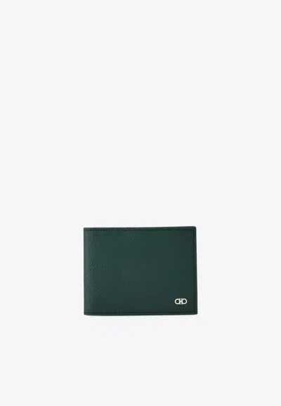 Ferragamo Gancini Grained Leather Bi-fold Wallet In Green