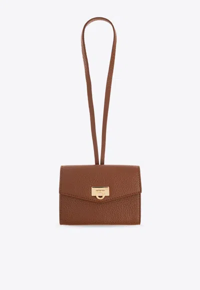 Ferragamo Gancini Grained Leather Cardholder Bag Charm In Brown