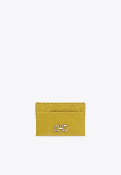 Ferragamo Gancini Grained Leather Cardholder In Yellow