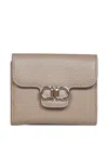 Ferragamo Gancini Grained Leather Compact Wallet In Neutral