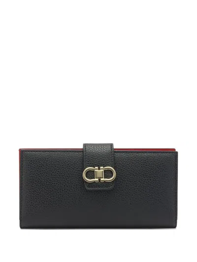Ferragamo Gancini Grained Leather Continental Wallet In Black