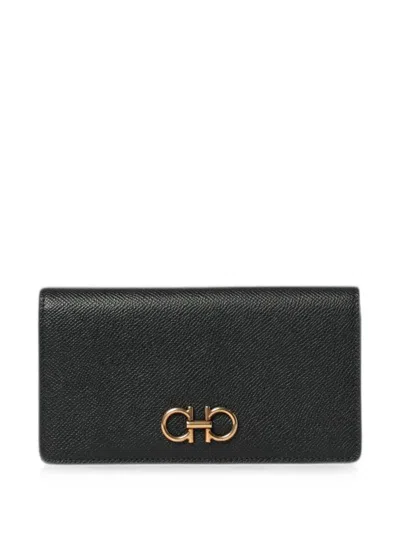 Ferragamo Gancini Hook Mini Wallet 9 Cm X 17 Cm In Black