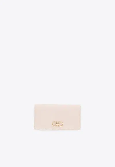 Ferragamo Gancini Grained Leather Wallet In White