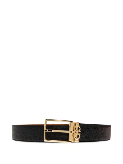 Ferragamo Gancini Grained-leather Belt In Black