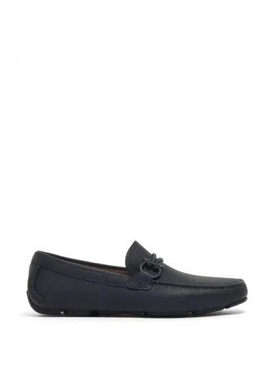 Ferragamo Gancini Grained-leather Loafers In Blue