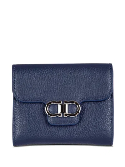 Ferragamo Gancini Grained-leather Wallet In Blue