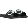 Ferragamo Gancini-print Open-toe Slides In Black/bone