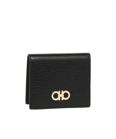 Ferragamo Gancini Half-fold Wallet In Black