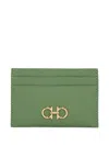 Ferragamo Gancini Hammered Leather Card Holder In Green